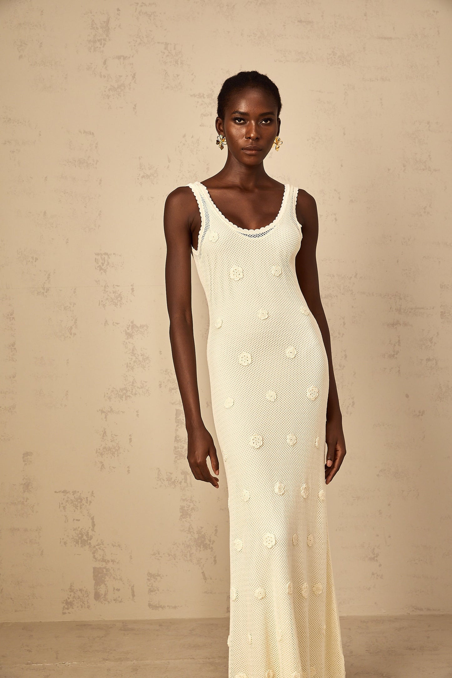Eléonore Floral Embroidered Crochet Knit Maxi Dress