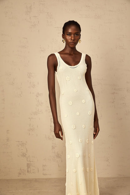 Eléonore Floral Embroidered Crochet Knit Maxi Dress