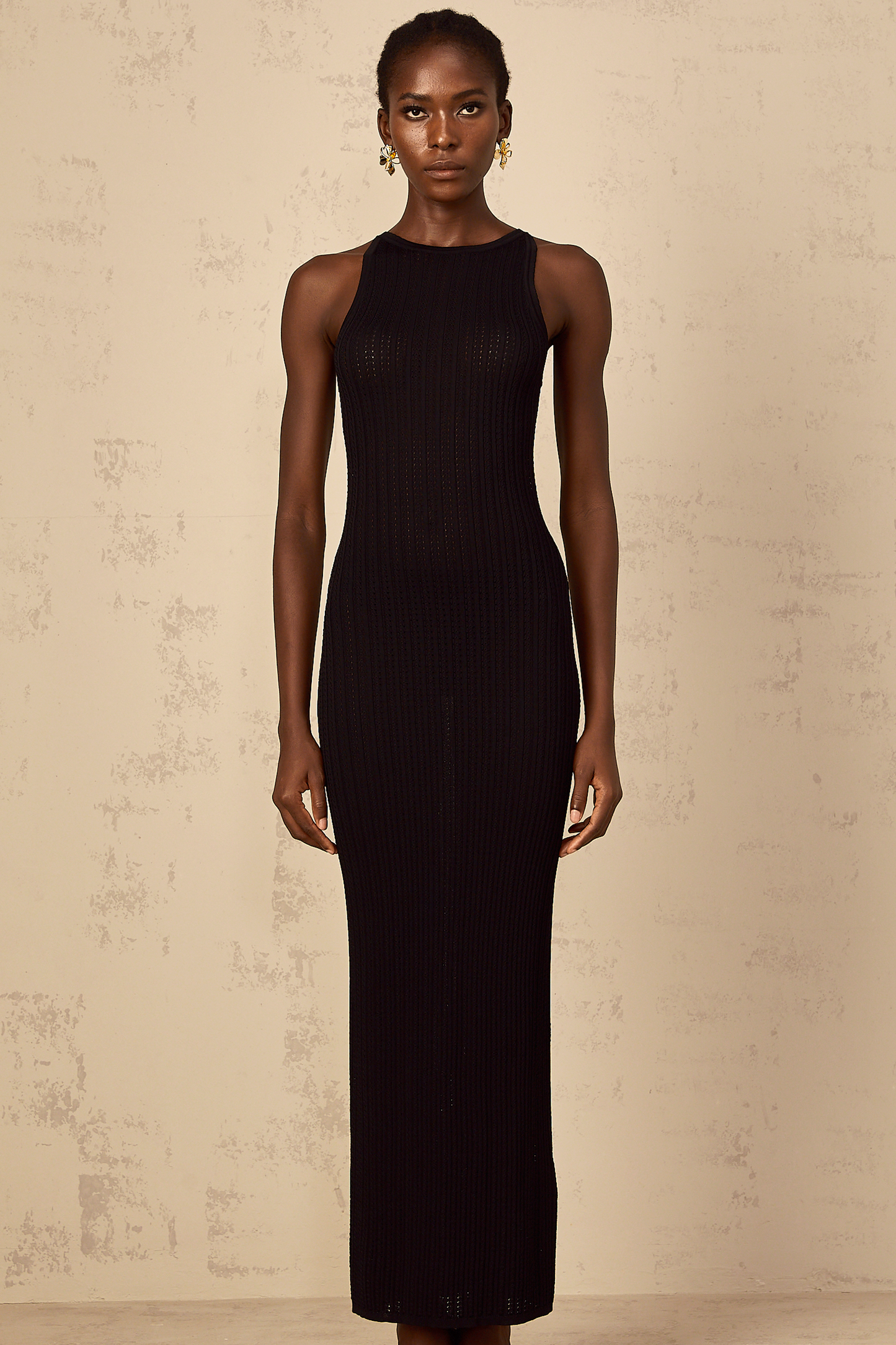 Déotille black fitted ribbed-knit maxi dress