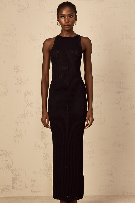 Déotille black fitted ribbed-knit maxi dress