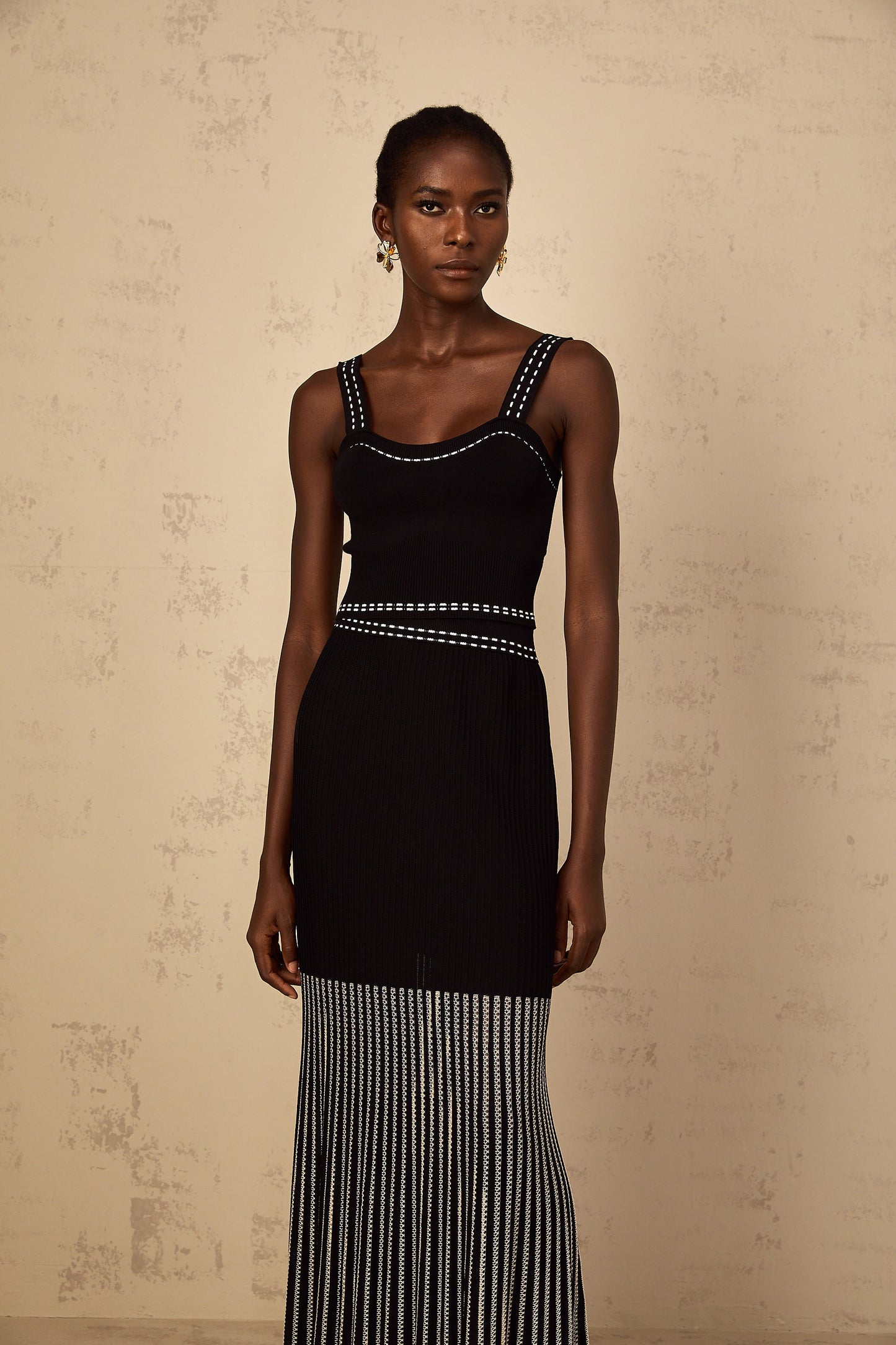 Léontine Contrast Color Ribbed Knit Matching Set