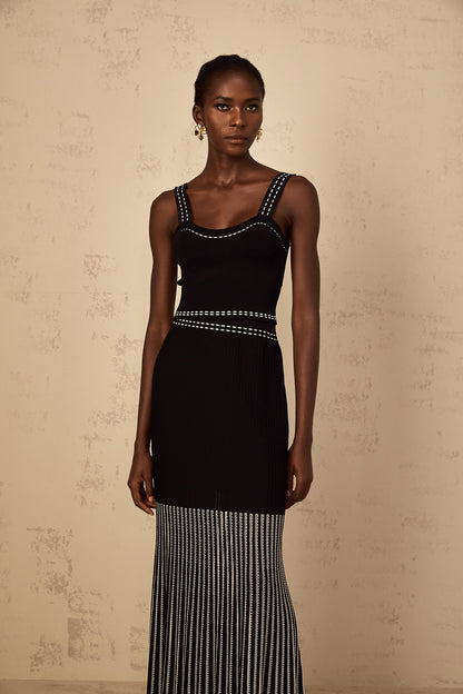 Léontine Contrast Color Ribbed Knit Matching Set