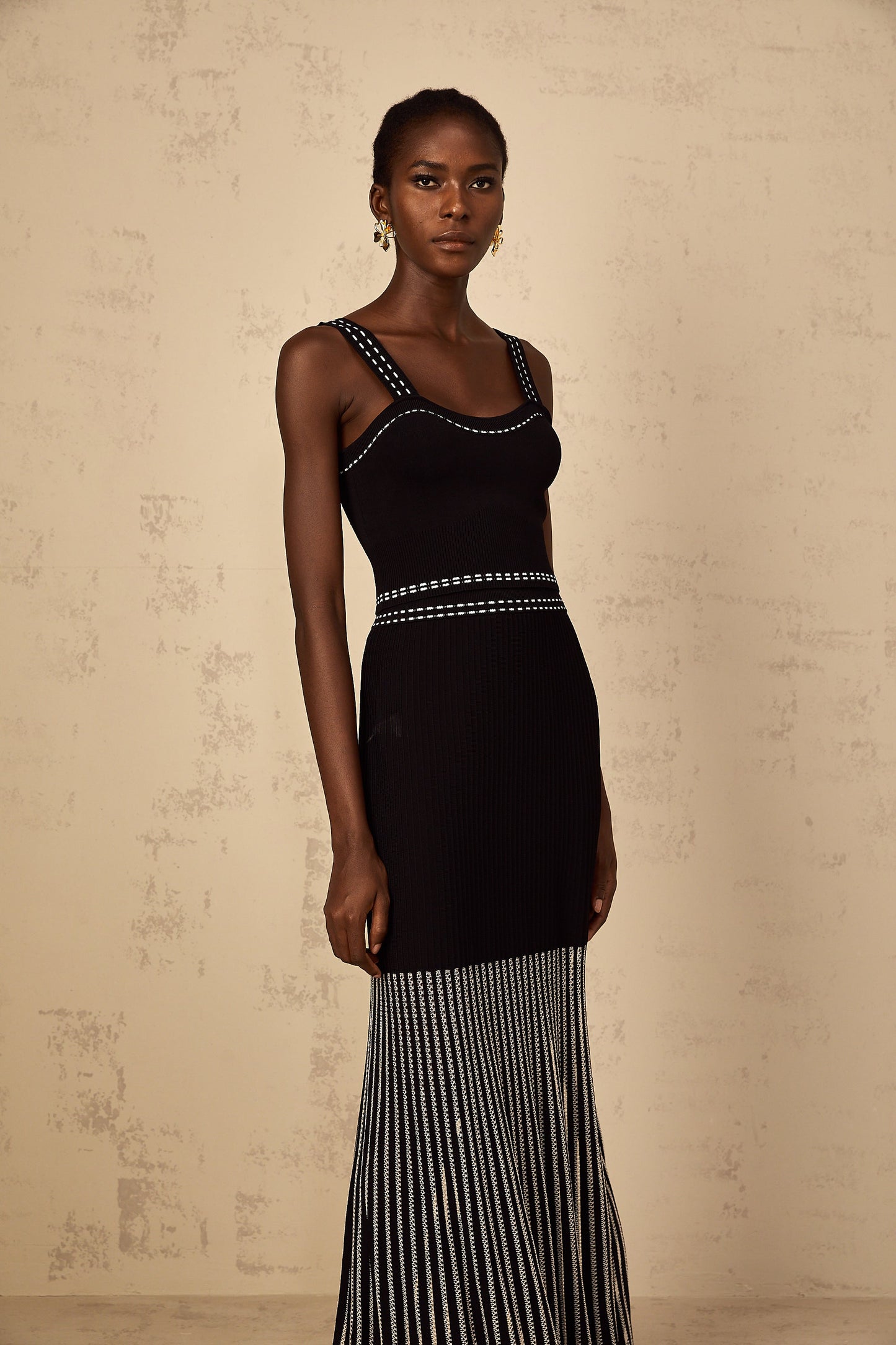 Léontine Contrast Color Ribbed Knit Matching Set
