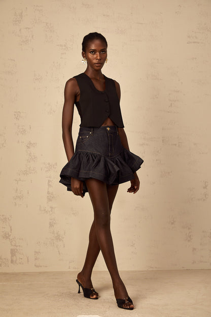 Yara Black Lace Panel Cropped Top