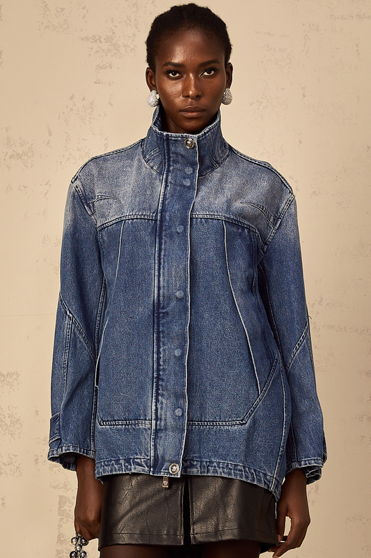Géraldine blue patchwork loose-fit denim jacket