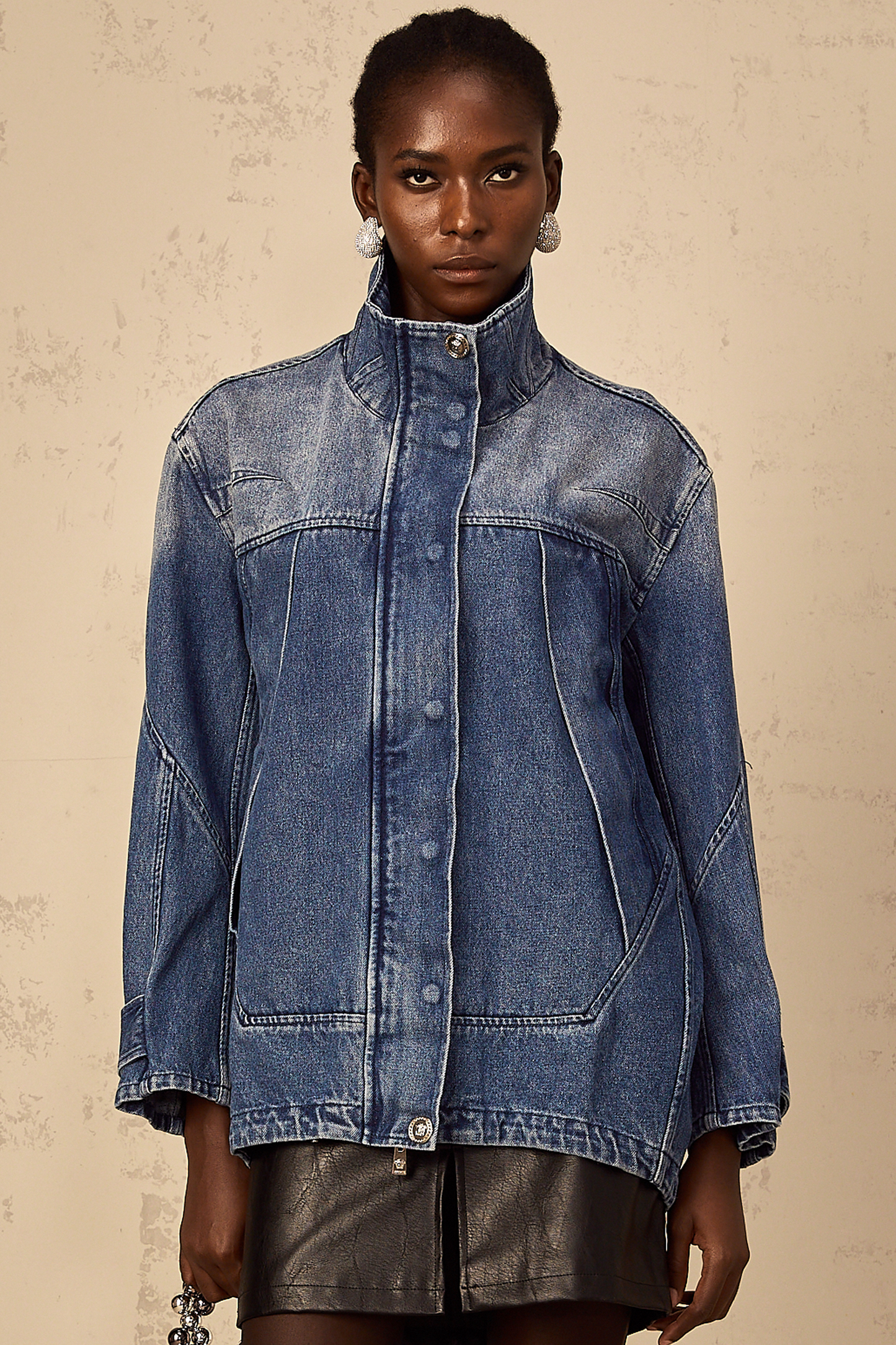 Géraldine blue patchwork loose-fit denim jacket