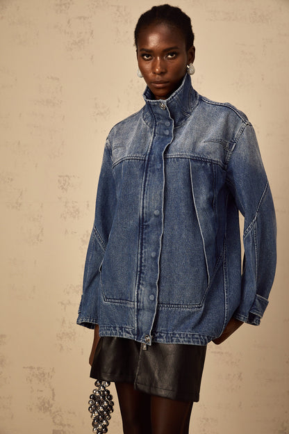 Géraldine blue patchwork loose-fit denim jacket