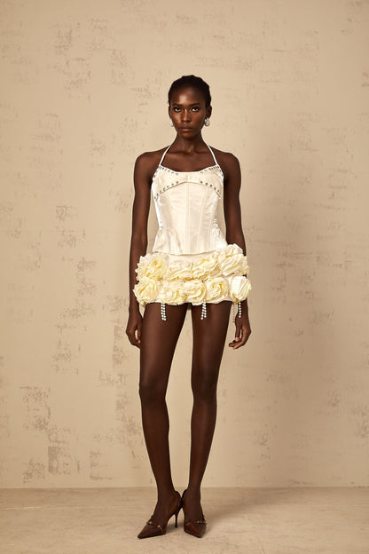 Madeleine white floral corset top & skirt matching set