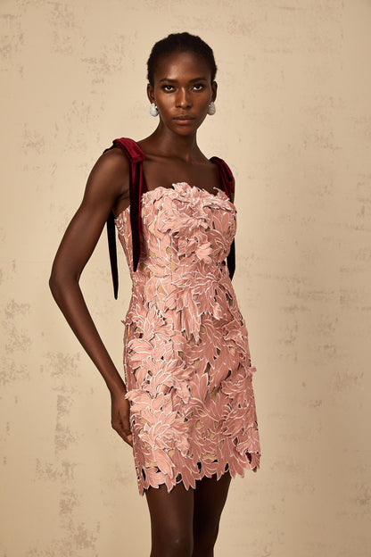 Tatiana pink floral-embroidered mini dress