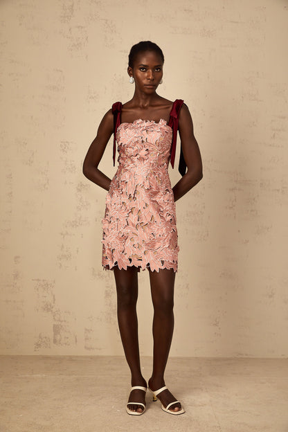 Tatiana pink floral-embroidered mini dress