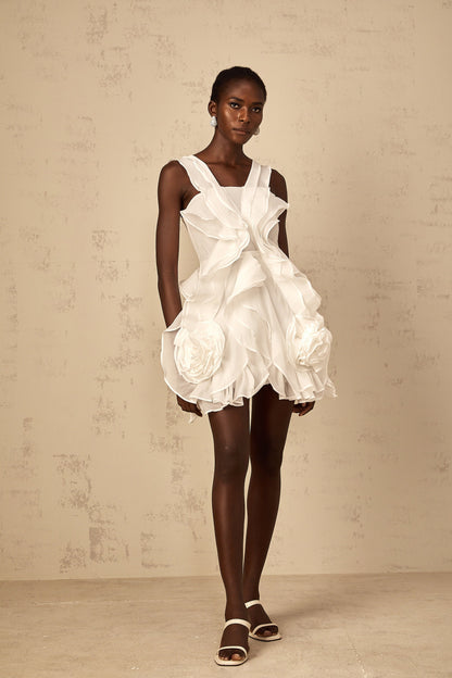 Eline white ruffled tulle mini dress