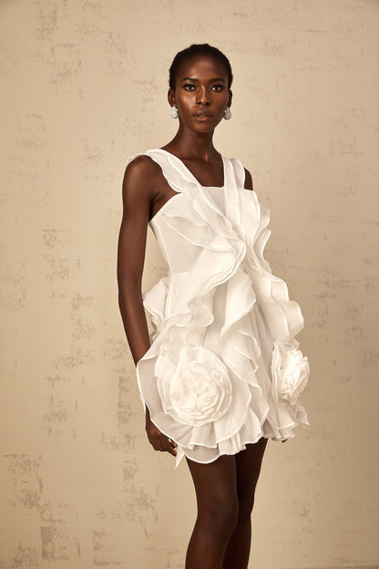 Eline white ruffled tulle mini dress