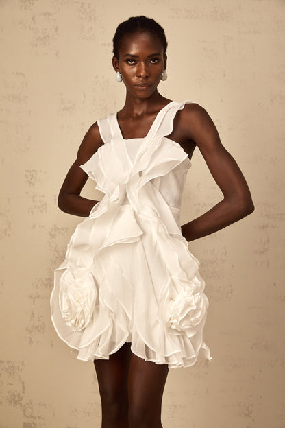 Eline white ruffled tulle mini dress