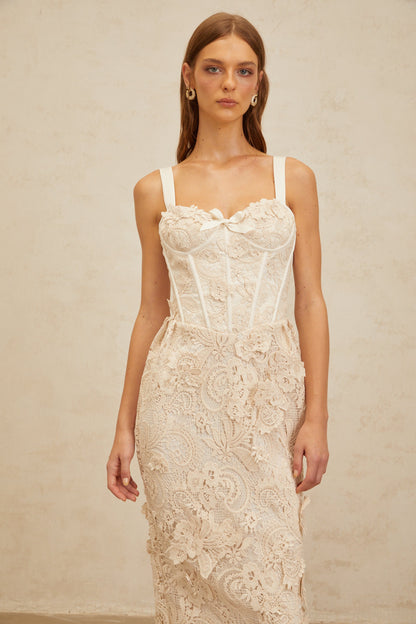 Irène Neutrals Corded Lace Corset Midi Dress