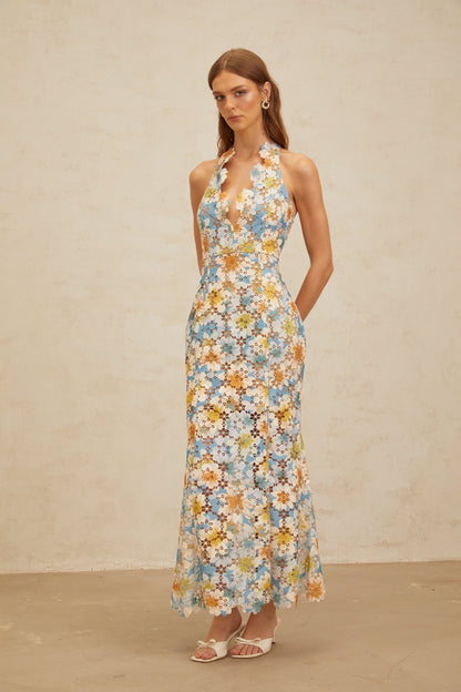 Zoé Blue Garden Party Floral Maxi Dress