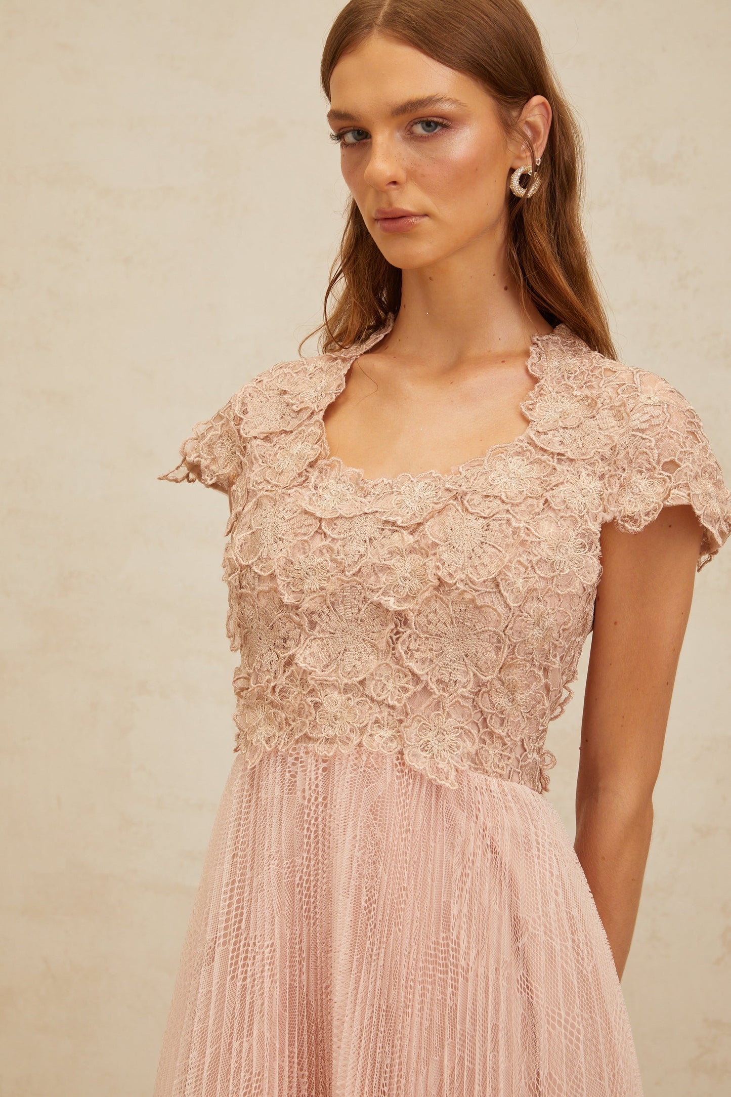 Airelle Pink Floral Embroidered Tulle Midi Dress