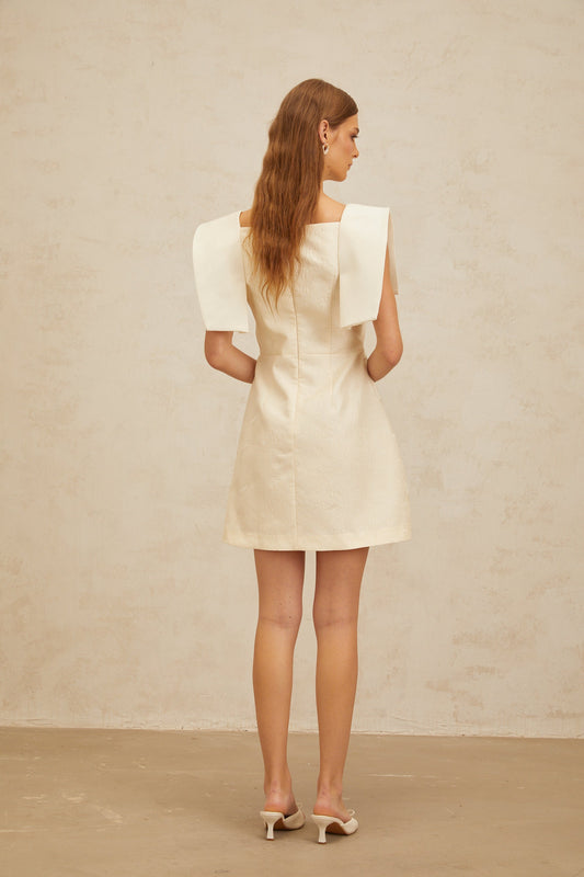 Léa White Floral Appliqué Crochet Mini Dress