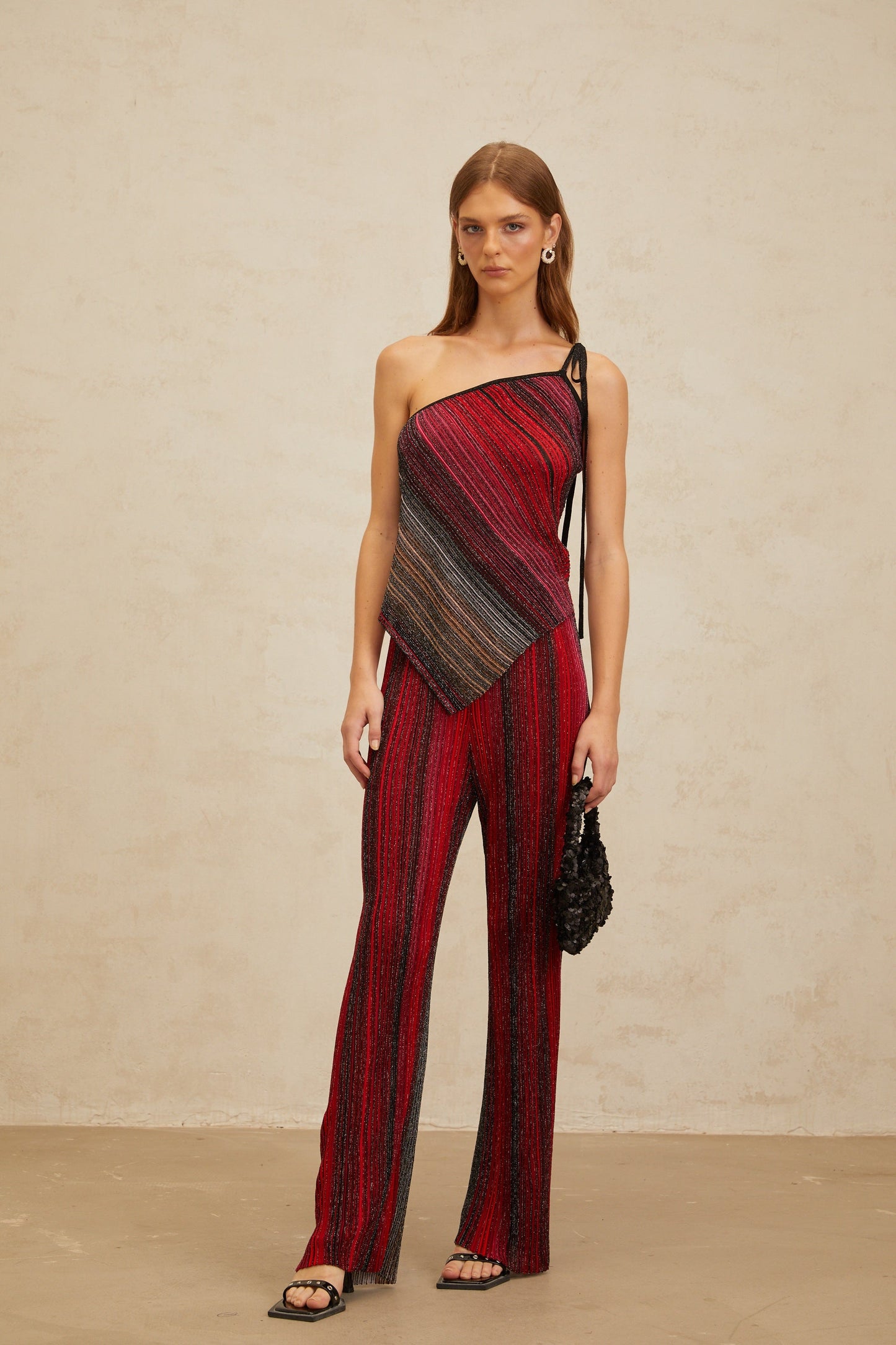Amaryllis Red Sequin Striped Knit Matching Set