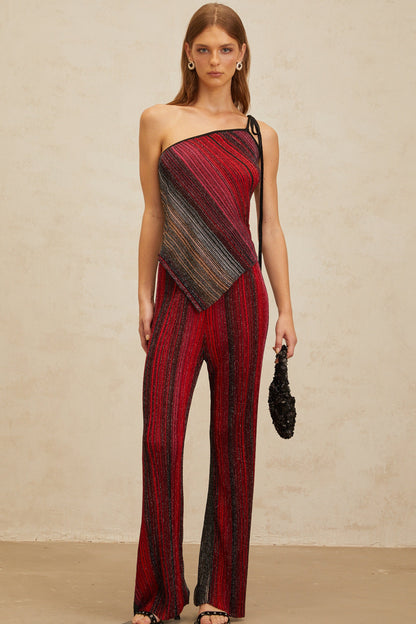 Amaryllis Red Sequin Striped Knit Matching Set
