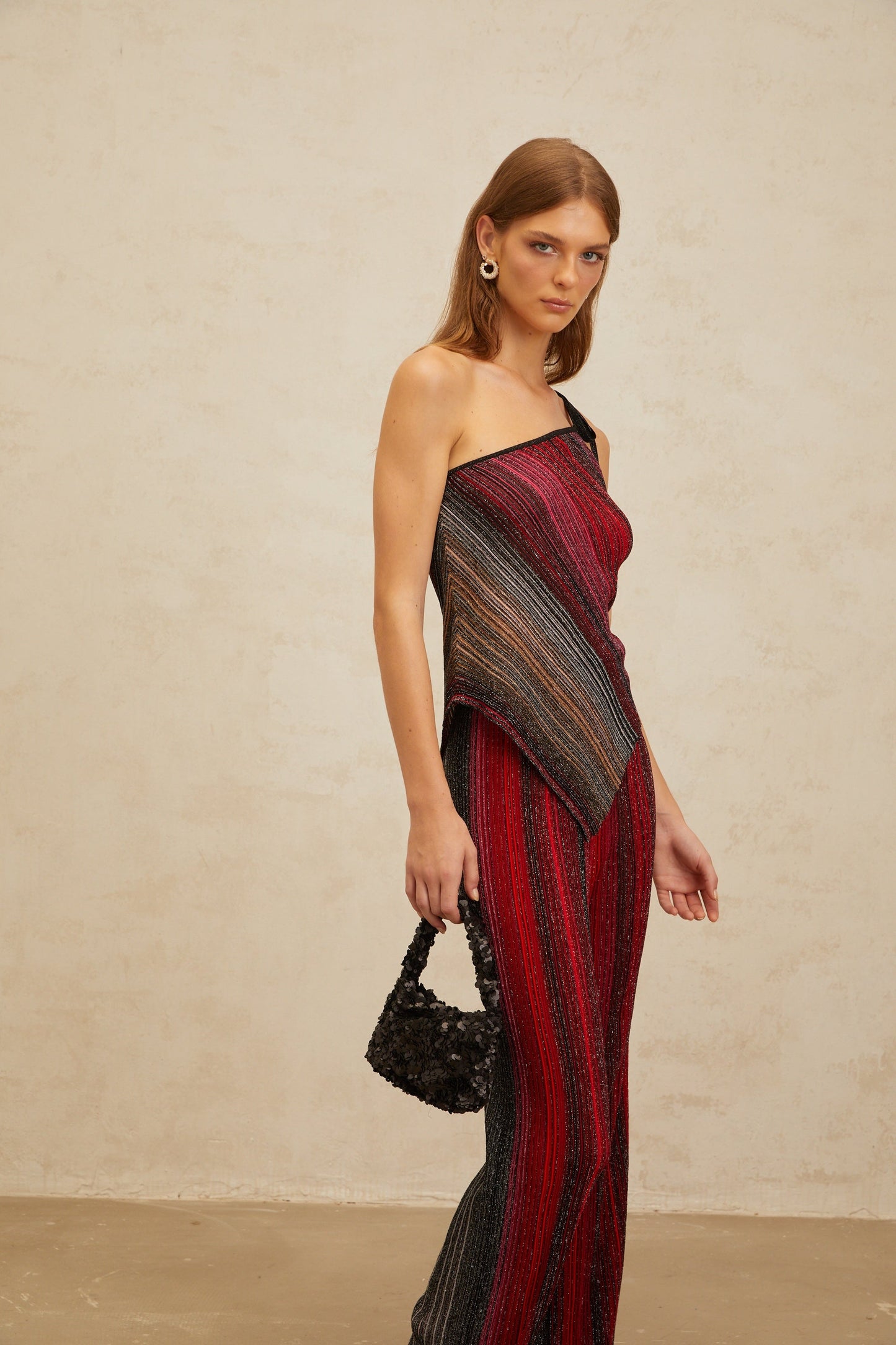 Amaryllis Red Sequin Striped Knit Matching Set