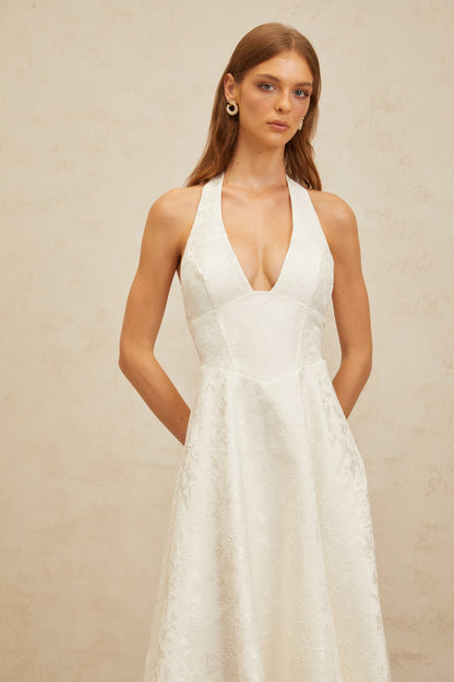 Céline White Glamorous Event Midi Dress