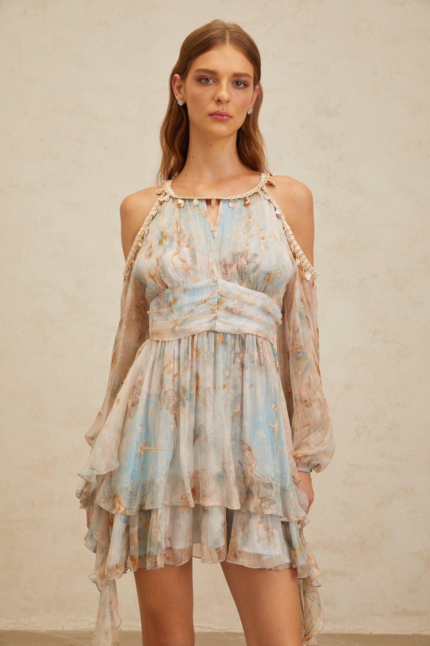 Glannon Blue Floral Print Silk Mini Dress