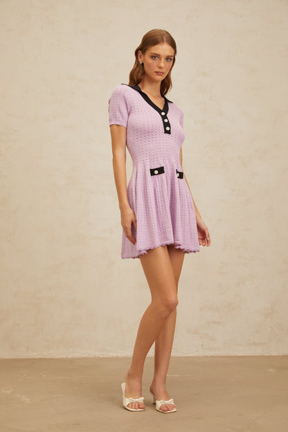 Noémie Purple Pointelle Knit Night Out Mini Dress