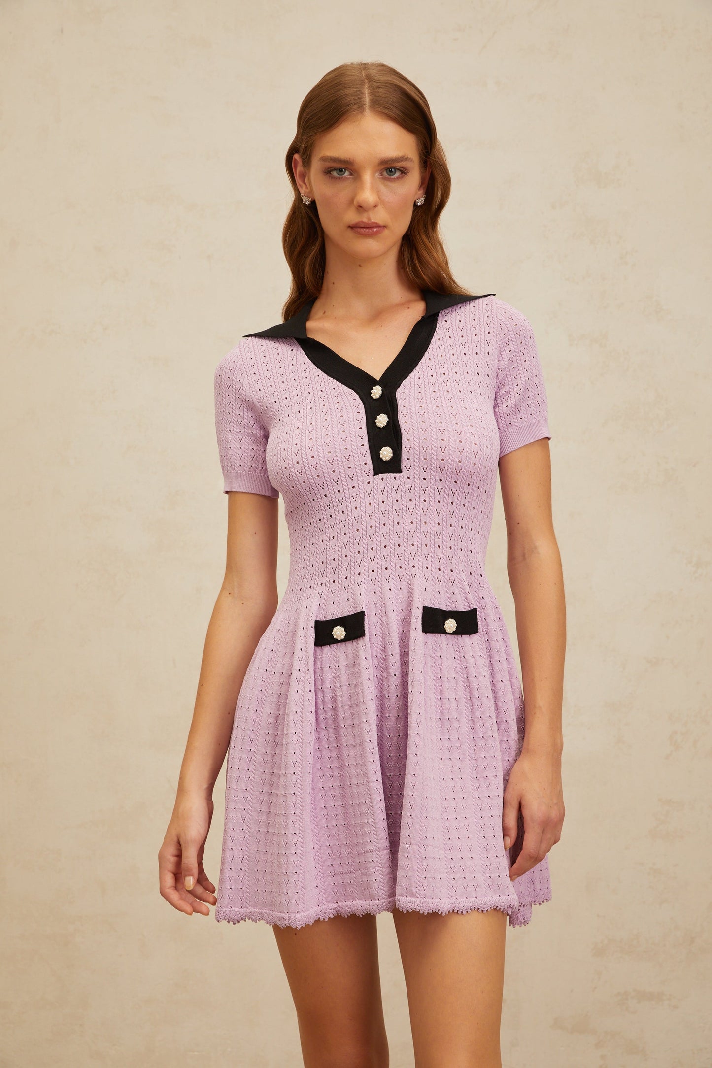 Noémie Purple Pointelle Knit Night Out Mini Dress