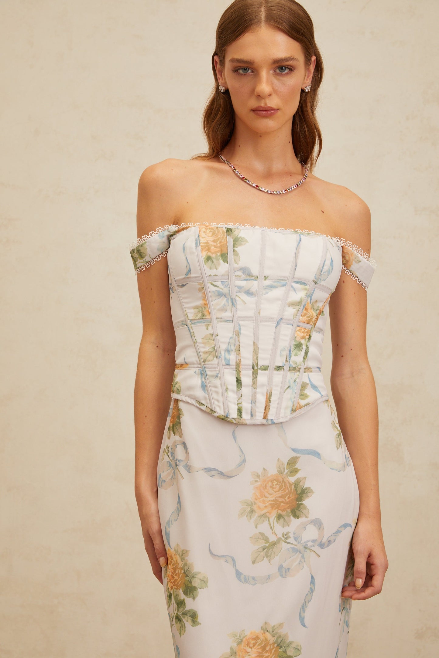 Béryl Soft-Blue Floral Print Fitted Maxi Dress