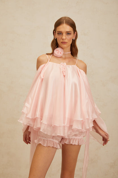Amélie Pink 3D Petal Tulle Top & Shorts Set