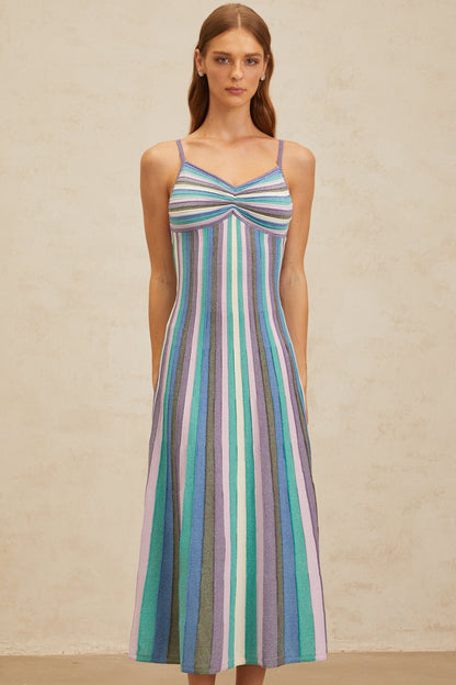 Bruyère Blue Striped Knit Midi Dress