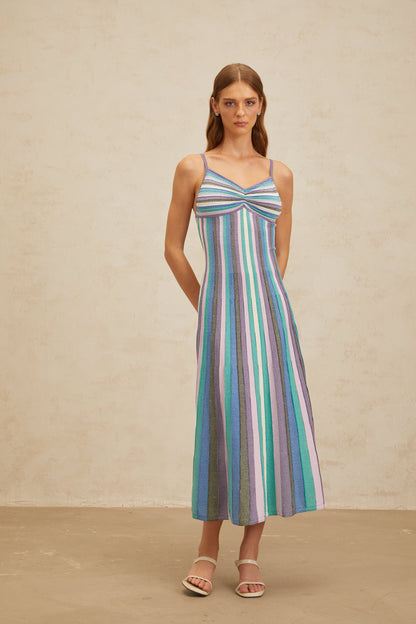 Bruyère Blue Striped Knit Midi Dress