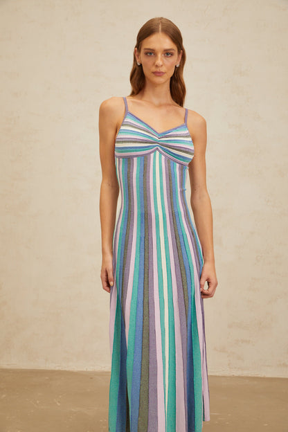 Bruyère Blue Striped Knit Midi Dress
