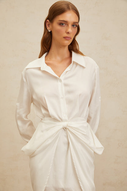 Diane White Chic Bowknot Mini Shirt Dress