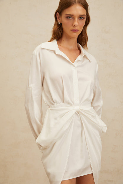 Diane White Chic Bowknot Mini Shirt Dress