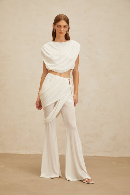 Dulcie White Asymmetrical Ruched Matching Set