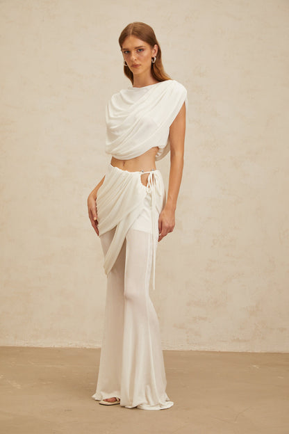 Dulcie White Asymmetrical Ruched Matching Set