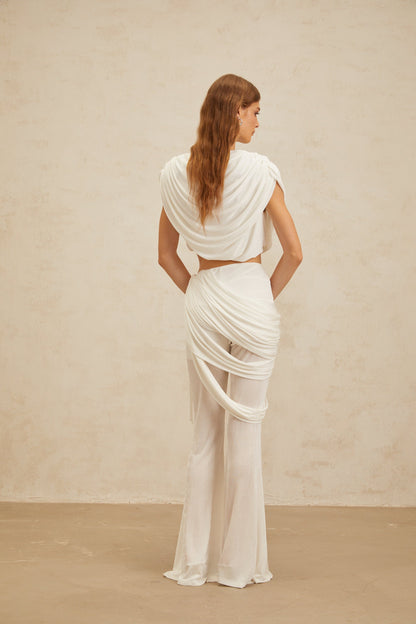 Dulcie White Asymmetrical Ruched Matching Set