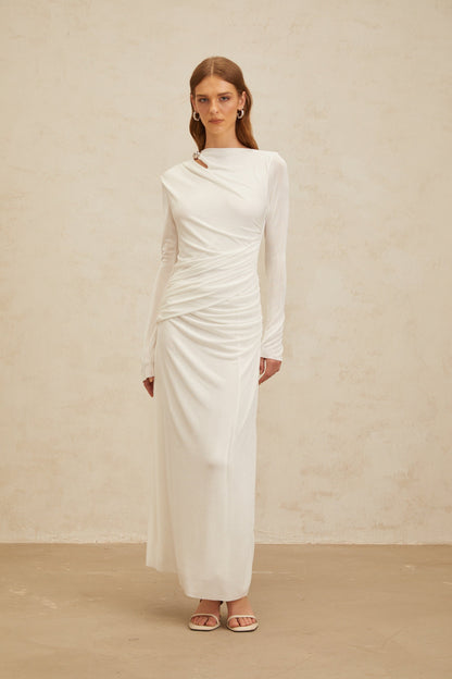 Daneysha White Ruched Maxi Gown