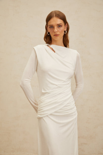 Daneysha White Ruched Maxi Gown