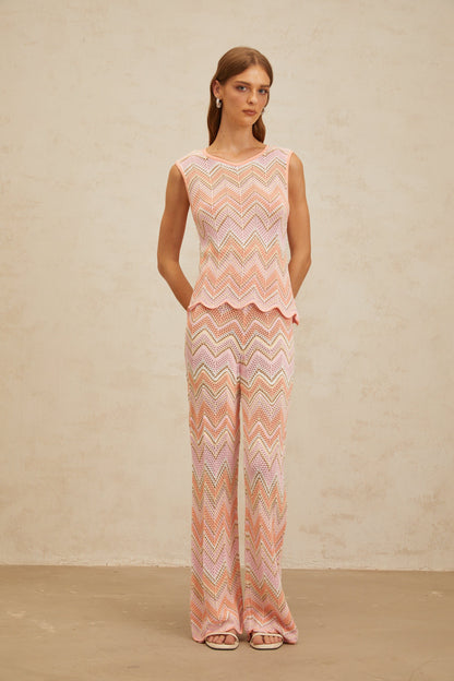 Irina Pink Zigzag Pointelle Knit Matching Set