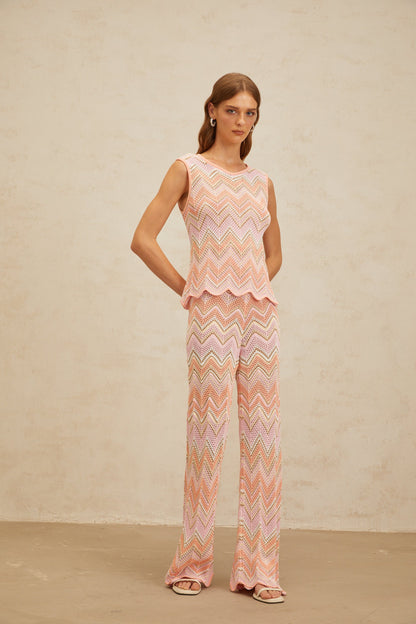 Irina Pink Zigzag Pointelle Knit Matching Set