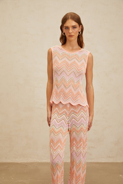 Irina Pink Zigzag Pointelle Knit Matching Set