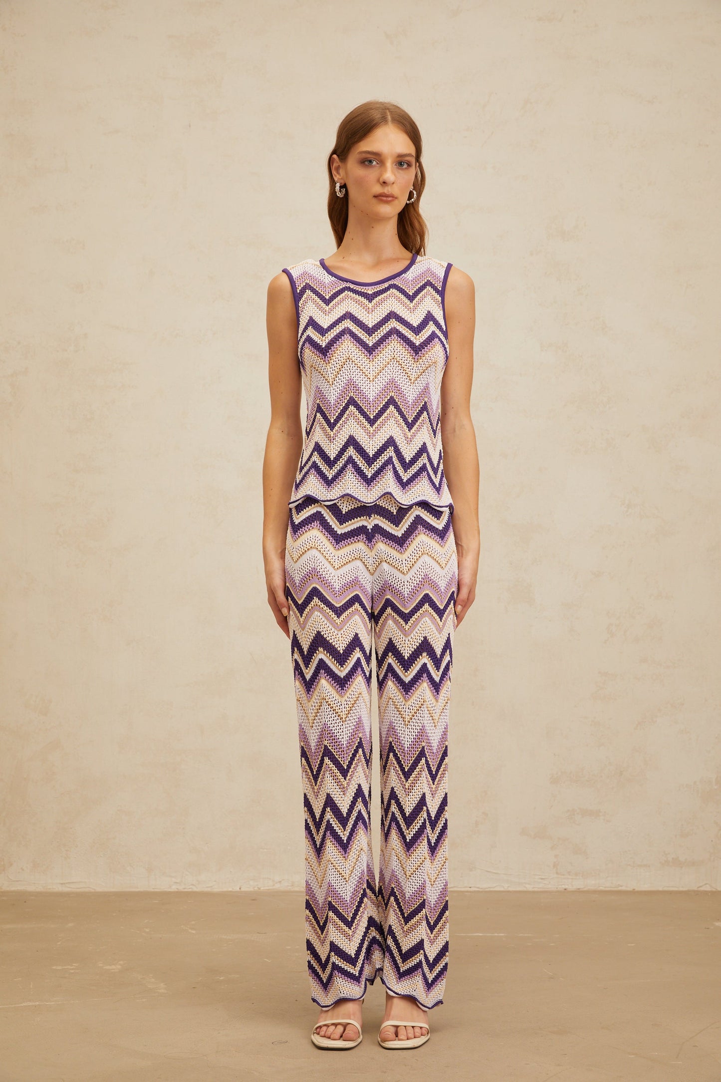 Irina Purple Zigzag Pointelle Knit Matching Set