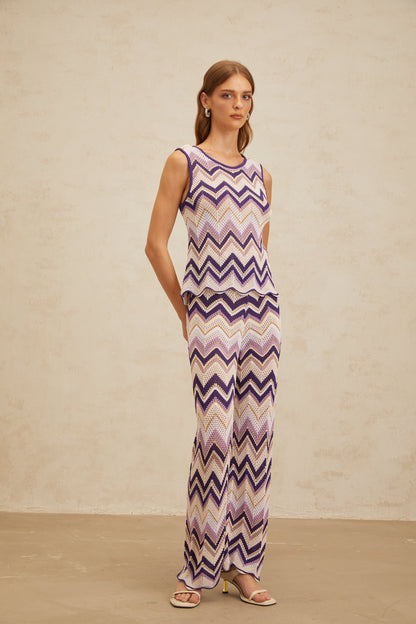 Irina Purple Zigzag Pointelle Knit Matching Set