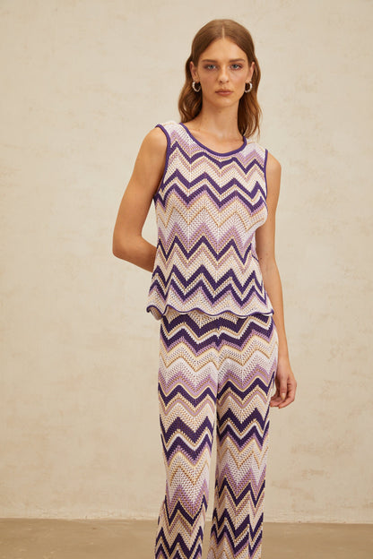 Irina Purple Zigzag Pointelle Knit Matching Set