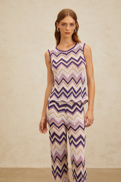 Irina Purple Zigzag Pointelle Knit Matching Set