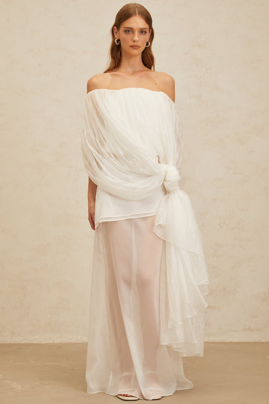 Lison White Asymmetrical Tulle Matching Set