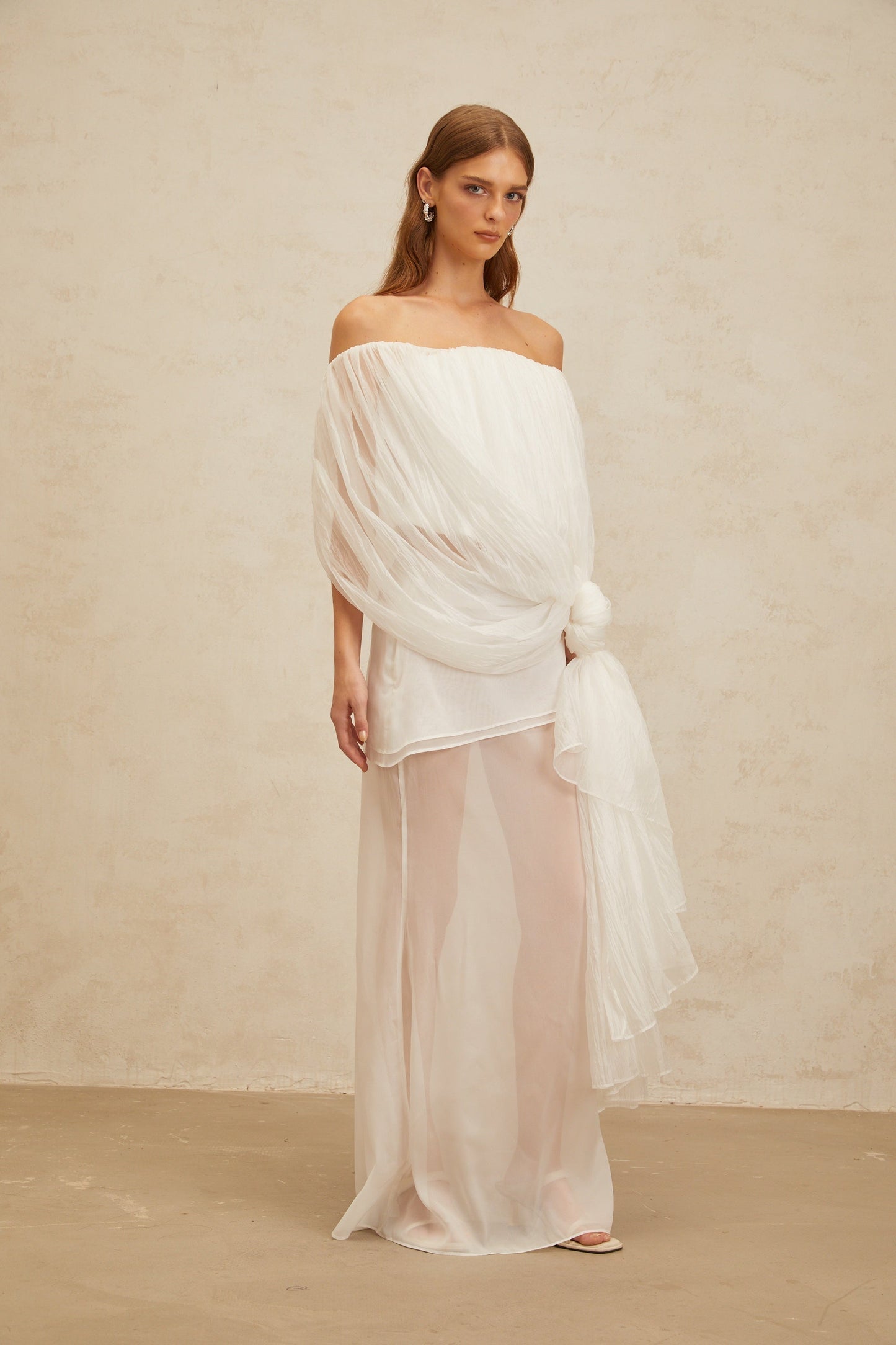 Lison White Asymmetrical Tulle Matching Set