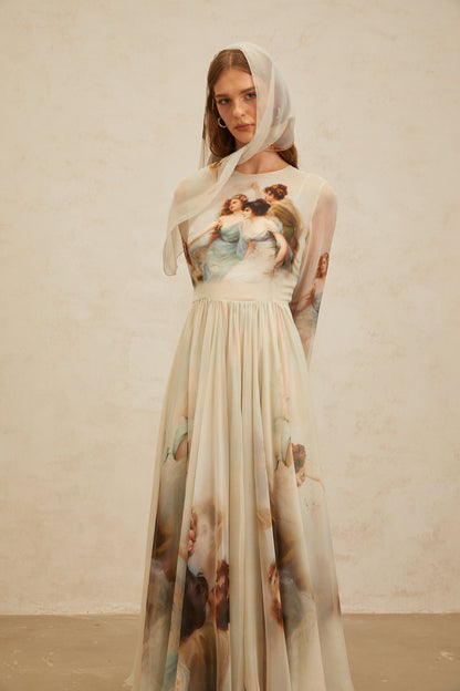 Manon Green Graphic Print Silk Maxi Dress